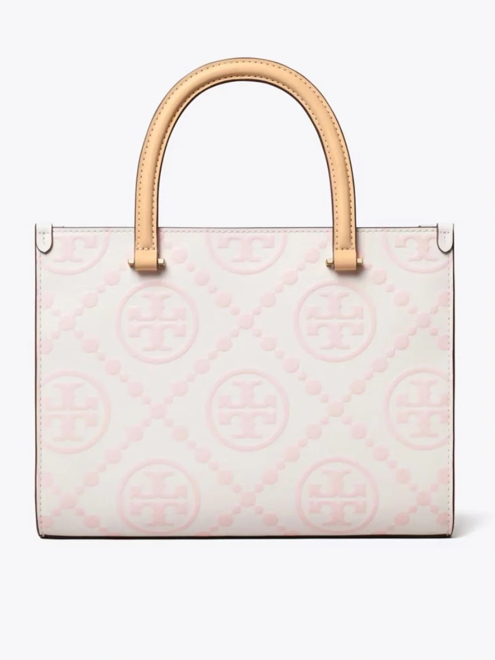 TORY BURCH T MONOGRAM CONTRAST EMBOSSED TOP-HANDLE TOTE POWDER PINK NWT